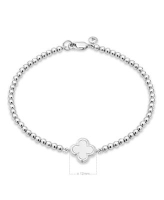 Clover Beaded Ball Bracelet in Rhodium Plated Sterling Silver, Medium 7.5 in