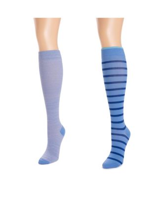 Women's 2 Pair Pack Nylon Compression Knee High Socks, One