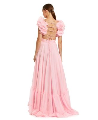 Women's Ruffle Tiered Cut-Out Chiffon Gown