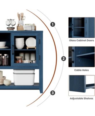 53" Kitchen Buffet Sideboard, Modern Coffee Bar Table with 2 Glass Doors & 3 Shelves, Storage Cabinet for Living Room, Entryway, Dining Room