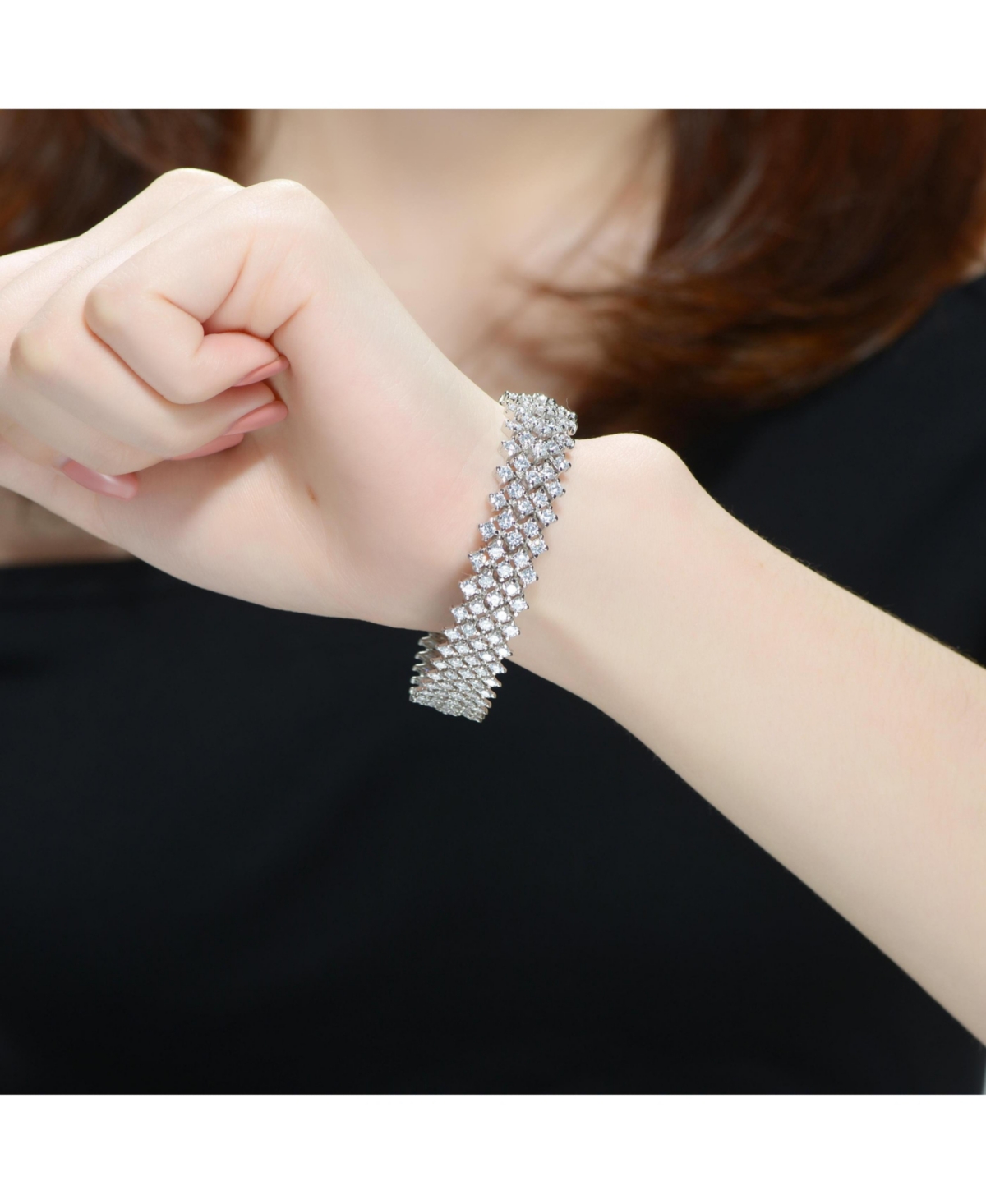 Elegant Sterling Silver Bracelet Adorned with Rows of Sparkling Cubic Zirconia Stones