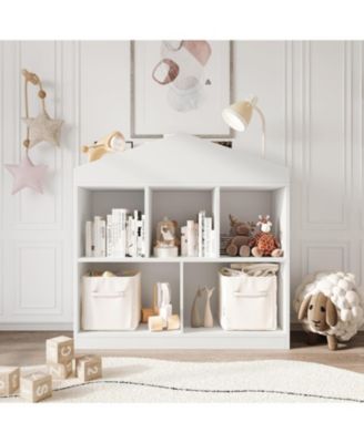 5-Cubby Kids Bookshelf – White Wooden Toy Storage Organizer, Toddler Bookcase and Playhouse Cabinet Shelf for Playroom, Nursery