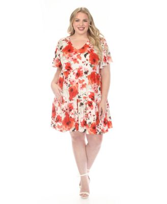 Plus Size V-Neck Vintage Floral Short-Sleeve Dress
