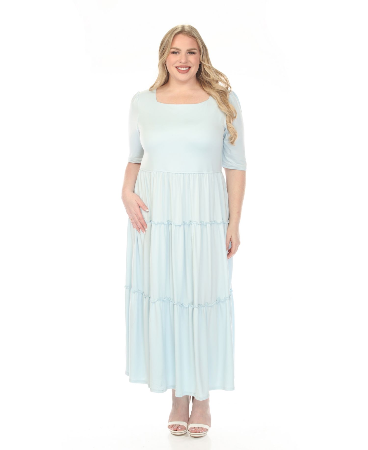 Plus Size Square Neck Short-Sleeve Tiered Dress