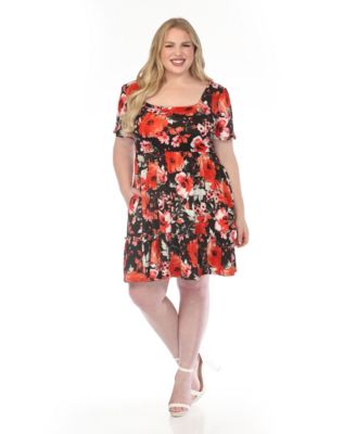 Plus Size Square Neck Short-Sleeve Floral Dress