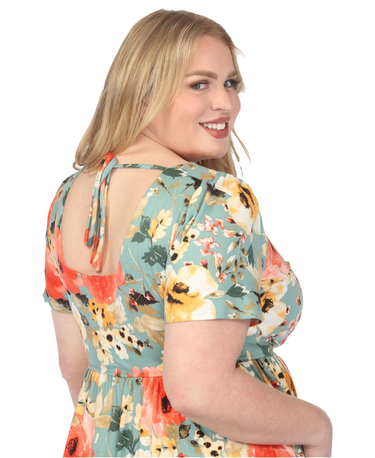 White Mark Plus Square Neck Short Sleeve Floral Dress