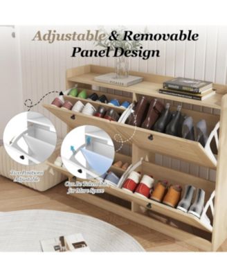 Large Shoe Storage Cabinet with 4 Flip Drawers, Narrow Entryway Shoe Organizer with Adjustable Shelves.