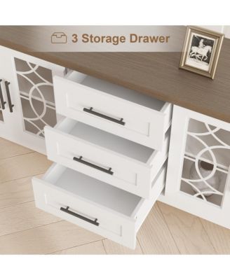 Farmhouse TV Stand with Glass Door for 70 Inch Tv, Mid Century Modern Entertainment Center for Living Room