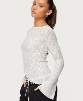 Women's Mare Asymmetric Gem Sheer Lace Top