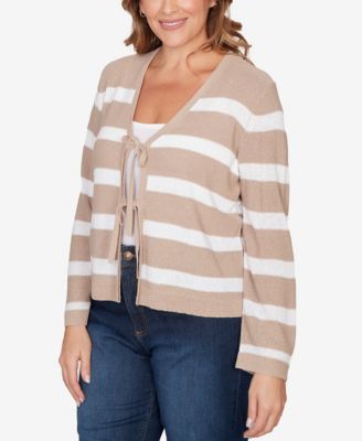 Plus Size Striped Tie-Front Cardigan Sweater