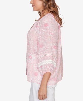 Plus Size Floral Silky Gauze Peasant Top
