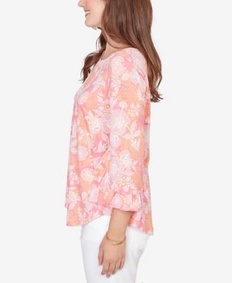 Plus Size Floral Puff Print Ruffle Knit Top