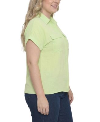 Plus Size Short-Sleeve Roll Cuff Blouse