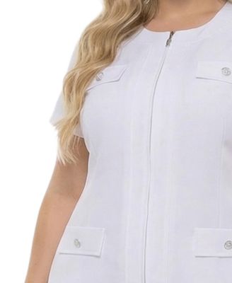 Plus Size Short-Sleeve Pleat Hem Dress