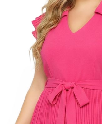 Plus Size Pliss&eacute; Pleated Short-Sleeve Dress