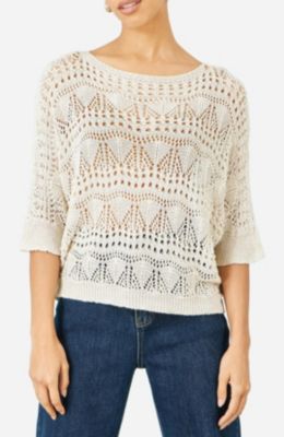Women's Cotton Mix Relaxed Fit Pointelle Jumper