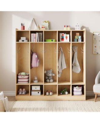 5-Section Classroom Coat Locker with 10 Cubbies, Daycare Cubby Storage Organizer with 10 Hooks for Home, School, Nursery, Kindergarten.