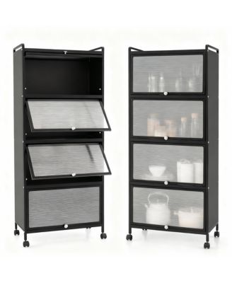 5-Tier Rolling Kitchen Storage Cabinet with Flip Doors and Casters