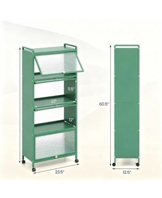5-Tier Rolling Kitchen Storage Cabinet with Flip Doors and Casters