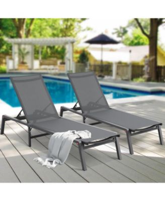 2-Piece Outdoor Patio Chaise Lounge Chair Set with Adjustable 5-Position Backrest
