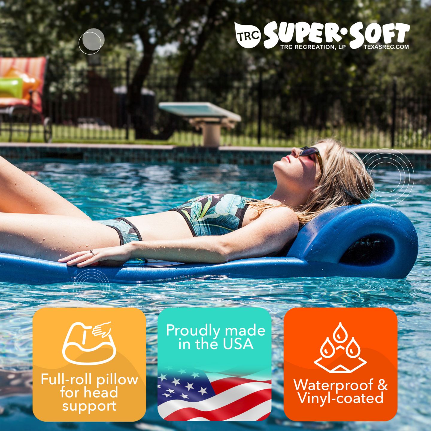 Детская игрушка TRC Recreation Ultra Sunsation 2.5-Inch Thick Foam Pool Float Lounge Mat, Accommodates 1 Adult, от 14 лет — фото 3