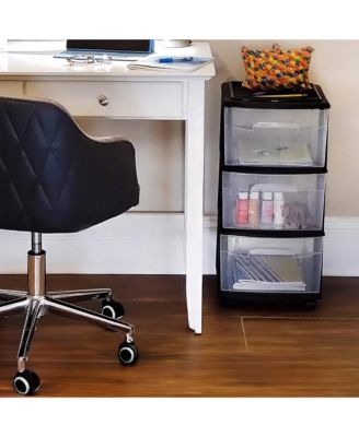 Plastic 3 Drawer Medium Home Storage Container, Clear Drawers & Black Frame