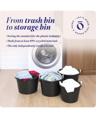 Plastic 17 Gallon Utility Storage Bucket Tub w/ Rope Handle, Black, 4 Pack