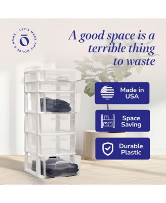 Plastic 6 Clear Drawer Medium Home Storage Container Tower, White Frame