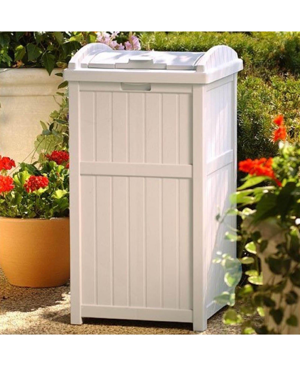 Suncast 30-33 Gallon Deck Patio Resin Garbage Trash Can Hideaway, Taupe (2 Pack)