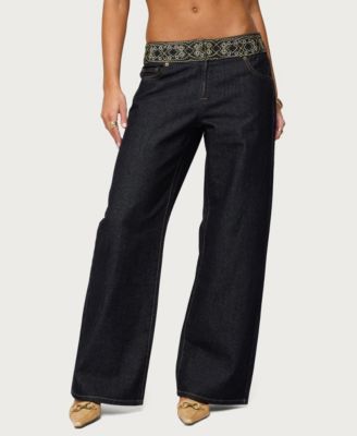 Women's Carlie Embroidered Low Rise Wide Leg Jeans