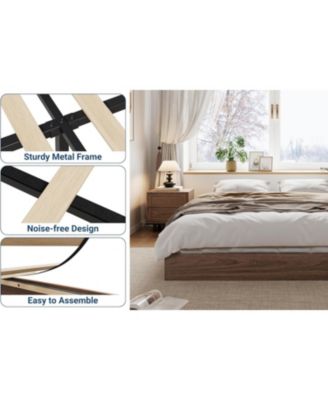 King Size Wood Platform Bed Frame, Wooden Bed Frame Without Headboard, Wood Slat Support, No Box Spring Needed, Easy Assembly