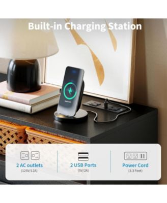 Modern 4 Drawer Dresser with LED Light and Charging Station, White Storage Chest with Power Outlet, Accent Double Dresser for Bedroom Living