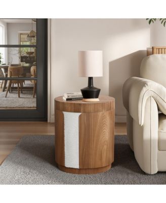 Modern MDF Wood Round Side Table with Ash Veneer, 18.5” Tall