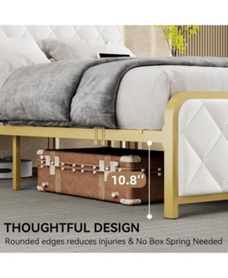 Bed Frame with Storage Headboard King-Size, Velvet Platform Bed Frame with Charging Station LED Light Bed Frame, Strong Frame and Slats Support
