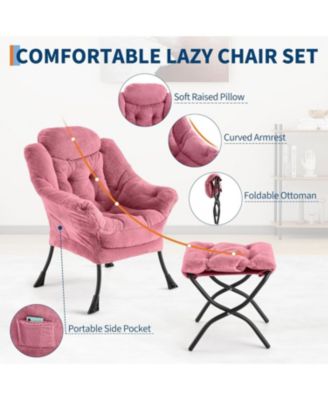 Lazy Chair with Ottoman, Lounge Accent Armchair with Folding Footrest and Side Pocket for Living Room or Bedroom