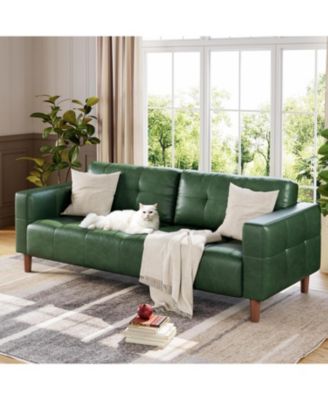 3-Seater Sofa Couch, 83" Faux Leather Sofa with Spring Cushion, Modern Deep-Seat Sofa with 2 Removable Back Cushions