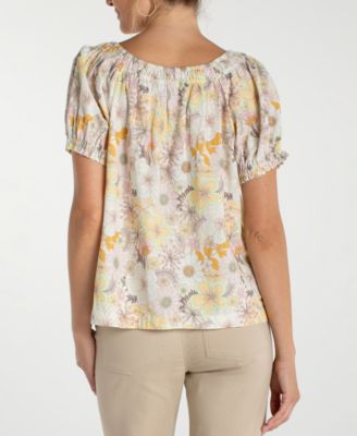 Women's Short-Sleeve Tie Neck Woven Blouse