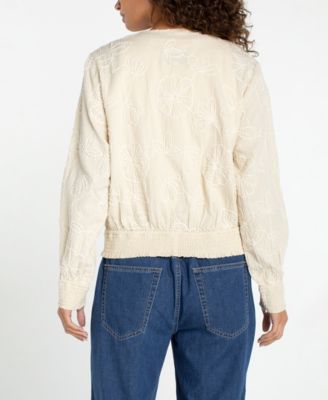 Women's Collarless Long-Sleeve Bomber Jacket