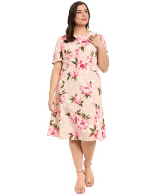 Plus Size Short-Sleeve Printed Midi Dress