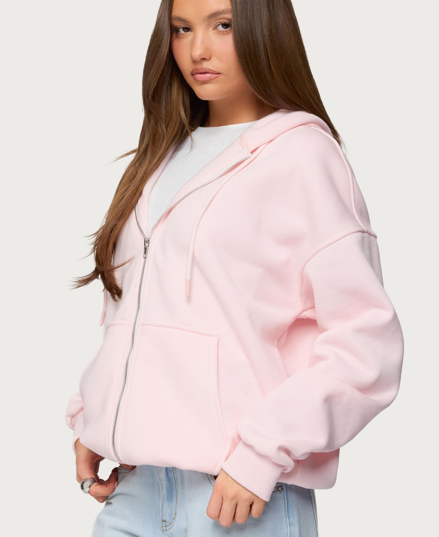Женское худи Edikted Rocia Oversized Zip Up, цвет: Светлый розовый — фото 5