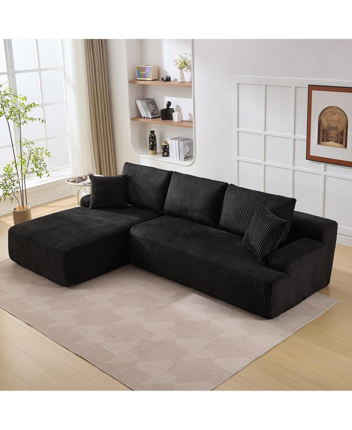 gaomon Cloud Sectional Couch 106" Modern L-Shape Corner Modular Upholstered Sofa with Loveseat Chaise Deep Seat Plush Corduroy Fabric Foam Cushions