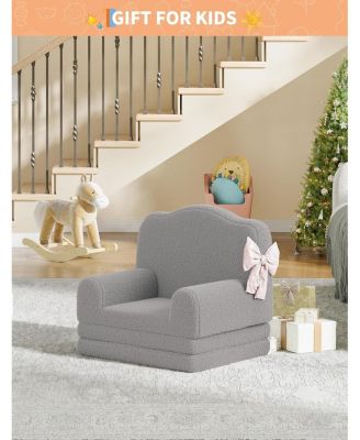 Kids Couch, 2-in-1 Comfy Toddler Couch Fold Out, Convertible Sofa to Lounger Foam Kids Chair with Soft Sherpa