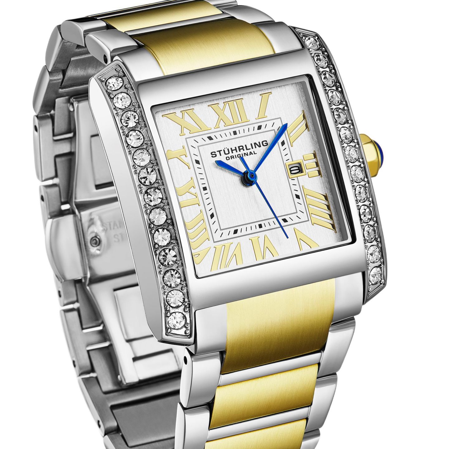 Женские часы Stuhrling Elan 4088.3 Rectangular Quartz Watch, Two-Tone Stainless Steel Bracelet, цвет: Жёлтый — фото 3