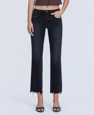 Women's Mid Rise Raw Hem Ankle Straight Jeans
