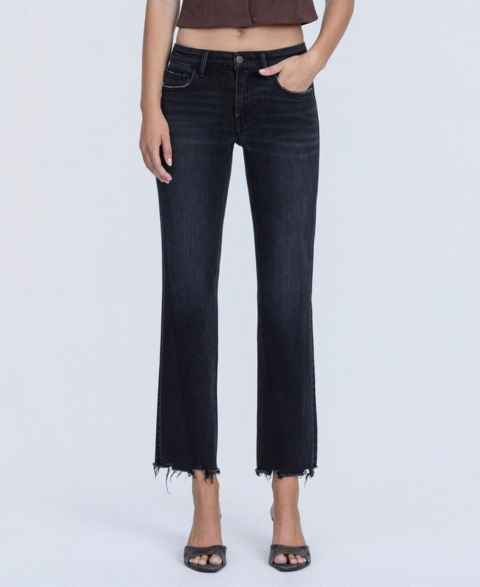 Женские джинсы Flying Monkey Mid Rise Raw Hem Ankle Straight, цвет: Чёрный