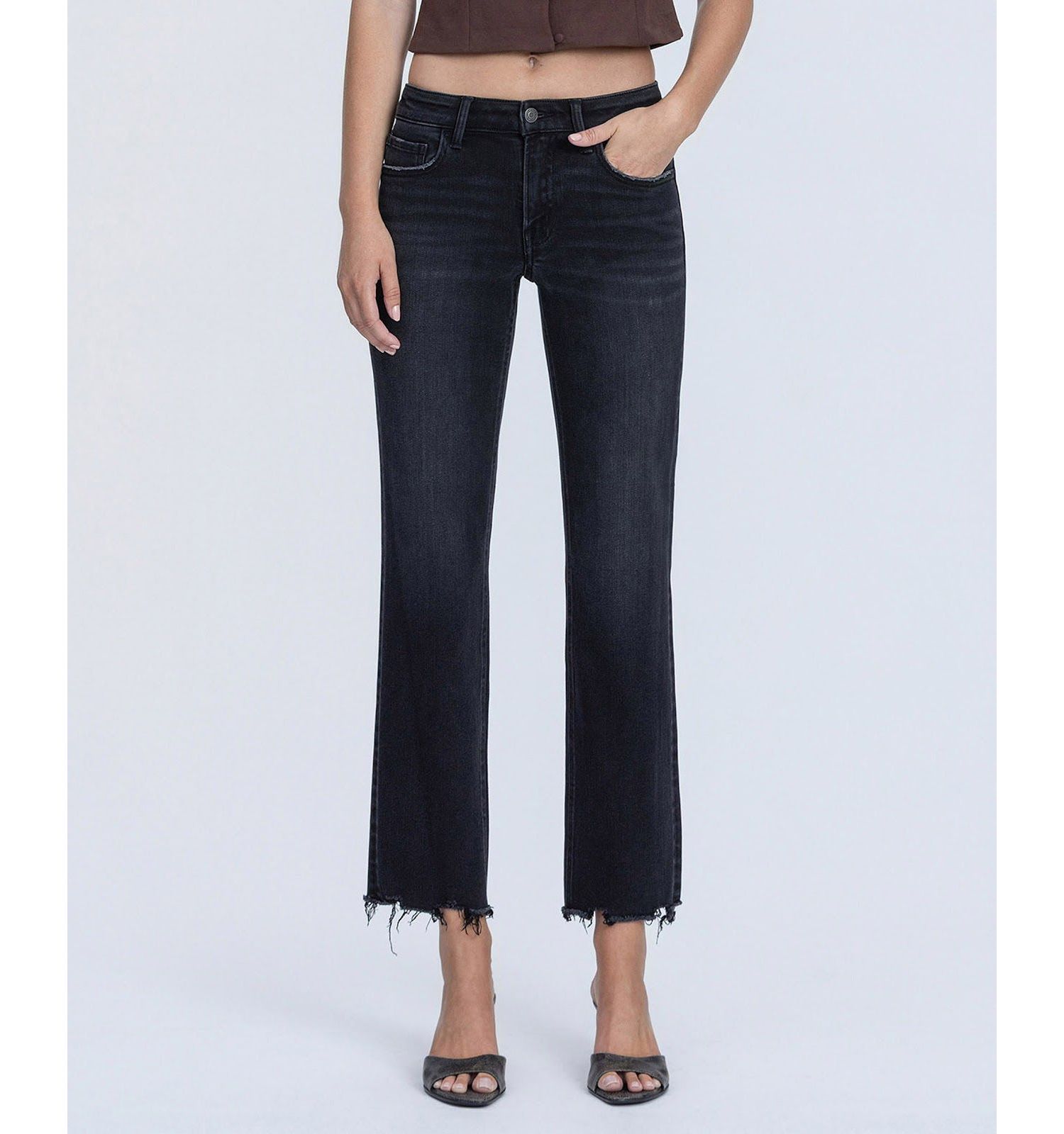 Women's Mid Rise Raw Hem Ankle Straight Jeans