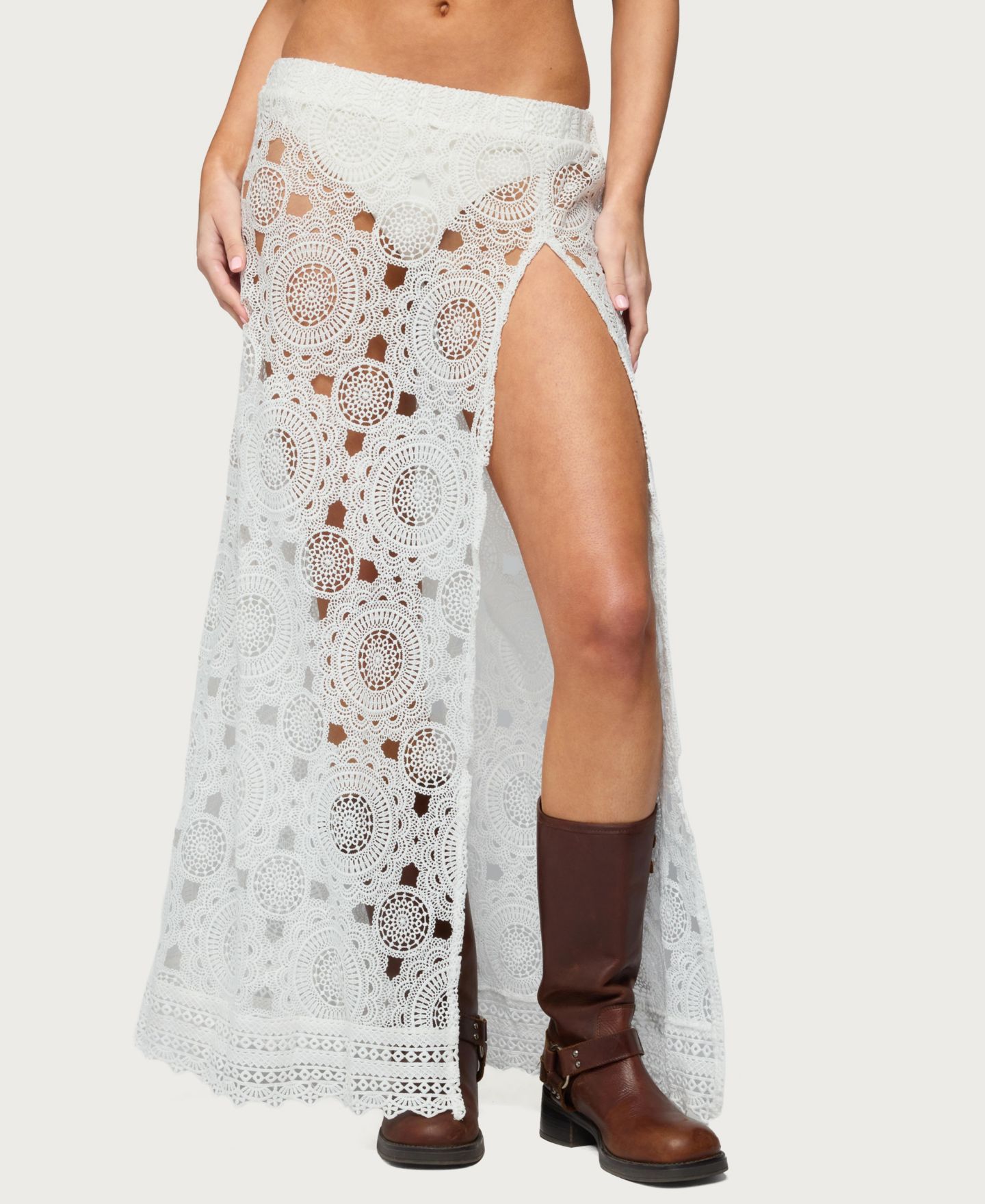 Женская юбка Edikted Milana Slit Sheer Lace Maxi, цвет: Белый — фото 1