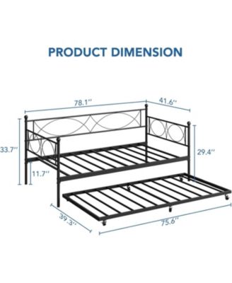 Twin Daybed with Trundle, Metal Daybed and Trundle Set, Sofa Bed Frame with Steel Slat Support, Multifunctional Daybed for Bedroom, Living Room