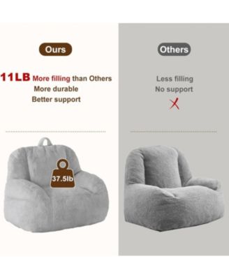 Giant Bean Bag Chair, Faux Fur Stuffed Bean Bag Couch with Filler, Bean Bag Chair for Adults, Big Lazy Sofa Floor Sofa with Handle