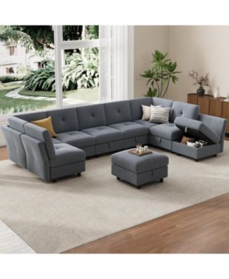 Modular Sectional Sofa, 143.8 Inch Sectionals Couch U Shaped Sofa with Storage Ottoman, 9 Seat Comfy Sectional Couches